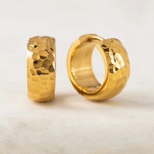 Huggie 18k Gold over Sterling Silver Hammered Hoop Earrings Handcrafted